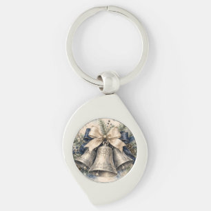 Porte-clés Clochettes de Noël en argent élégantes à l'aquarel