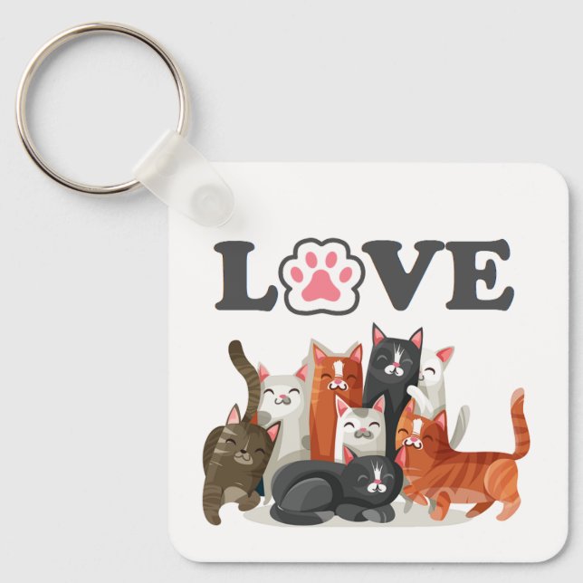 Porte-clés Clowder mignon de chats illustration avec LOVE (Recto)
