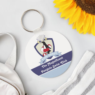 Porte-clés Club de natation personnalisé Crest Cute Penguin E
