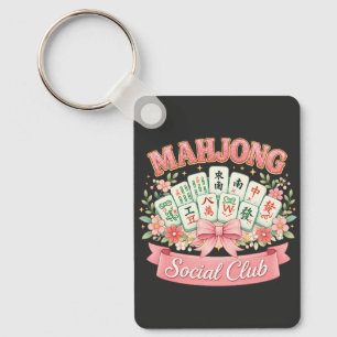 Porte-clés Club Social de Mahjong Ruban Floral Rose