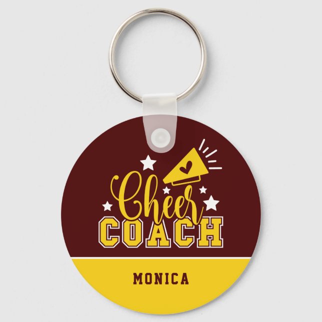 Porte-clés Coach Cheer Cute Personnalisé Maroon & Jaune (Recto)