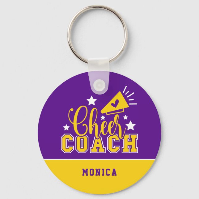 Porte-clés Coach Cheer personnalisé violet et jaune (Recto)