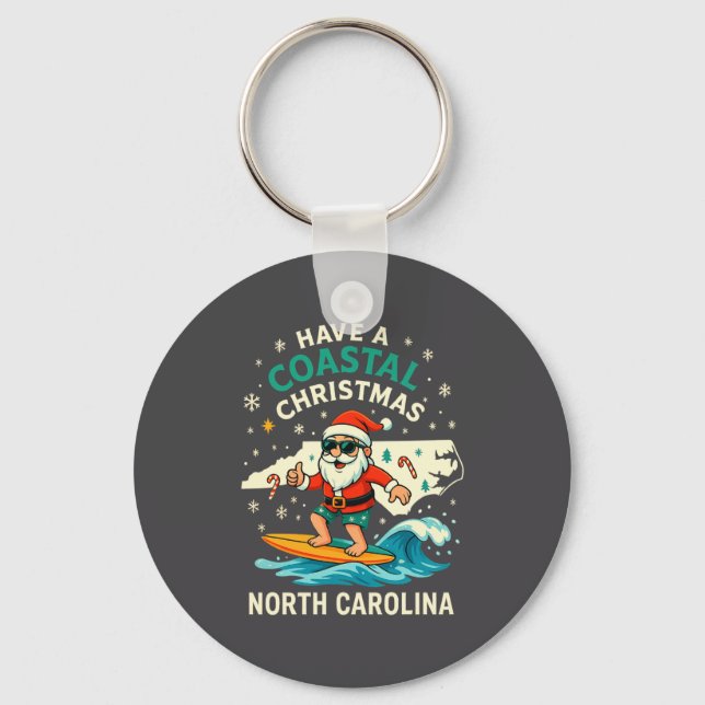 Porte-clés Coastal Christmas Nc Shirt Santa Surfing Funny Wav (Recto)