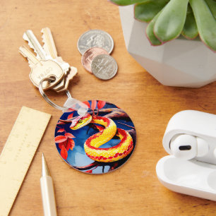 Porte-clés Cobra avec des écailles rouge et jaune vibrantes d