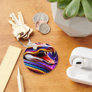 Porte-clés Cobra rouge vif écailles bleu et jaune