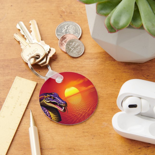 Porte-clés Cobra serpent avec des écailles violettes et jaune (Bureau)