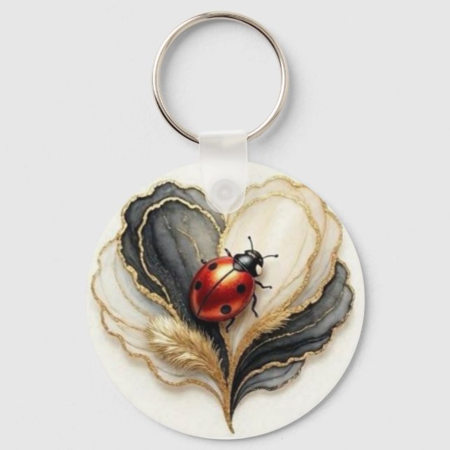 Porte-clés Coccinelle Cocardière Feuille de cœur  (Recto)