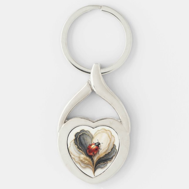 Porte-clés Coccinelle Cocardière Feuille de cœur  (Devant)