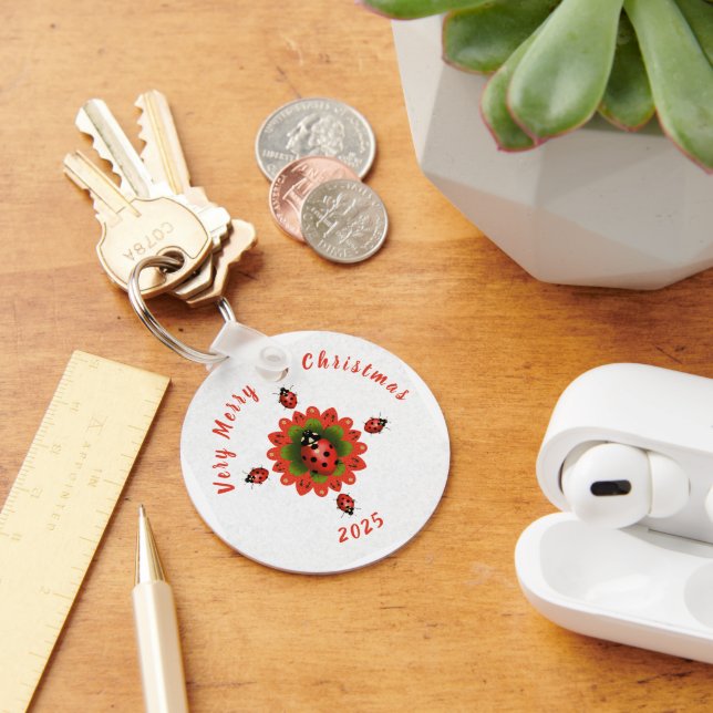 Porte-clés Coccinelle de Noël Rouge Vert Blanc Rond (Bureau)