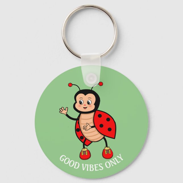 Porte-clés Coccinelle Good Vibes Only sur Vert (Recto)