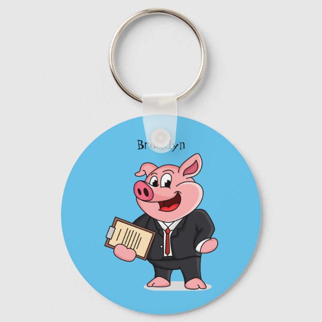 Porte-clés Cochon amusant en costume d'affaires dessin animé (Recto)
