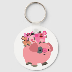 Porte-clés Cochon de caricature mignonne portant des porcelet