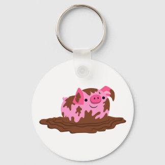Porte-clés Cochon de dessin mignon dans la boue
