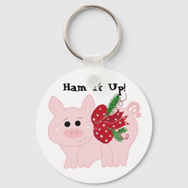 Porte-clés Cochon de Noël humoristique - Ham it Up! (Recto)