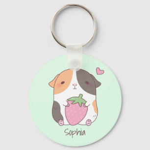 Porte-clés Cochon d'Inde Mignon Câlinant une Fraise Personnal
