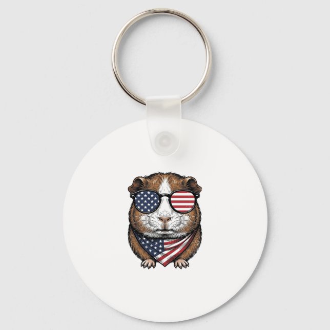 Porte-clés Cochon d'Inde patriotique Gravure vintage (Recto)