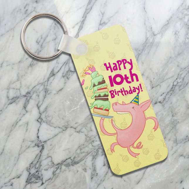 Porte-clés Cochon Drôle Ajouter L'âge Géant Gâteau D'annivers (Créateur téléchargé)