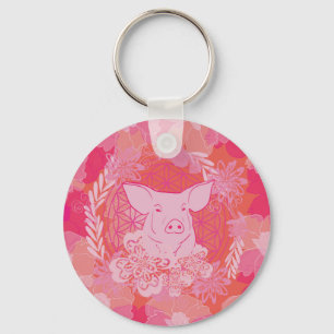 Porte-clés cochon,fleur de vie, bleu, mandala,zen,chakra,moti