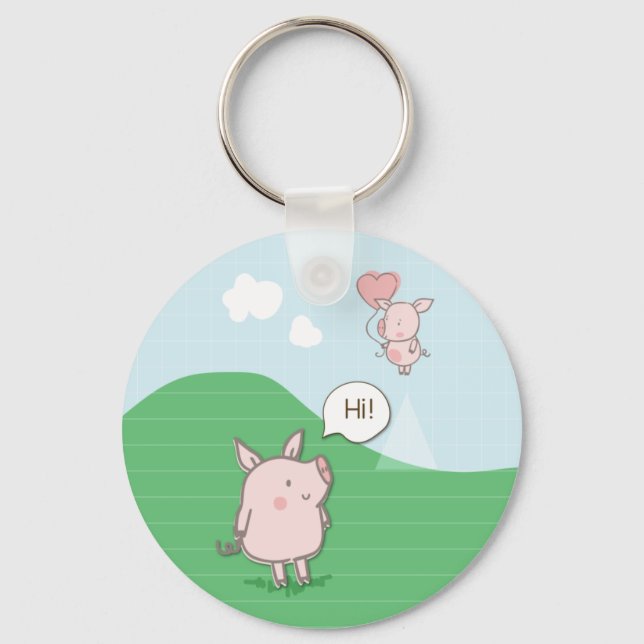 Porte-clés Cochon Flottant mignon Dit Bonjour (Recto)