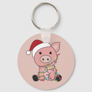 Porte-clés Cochon Noël Neige hiver Animaux Chiens Porte - clé
