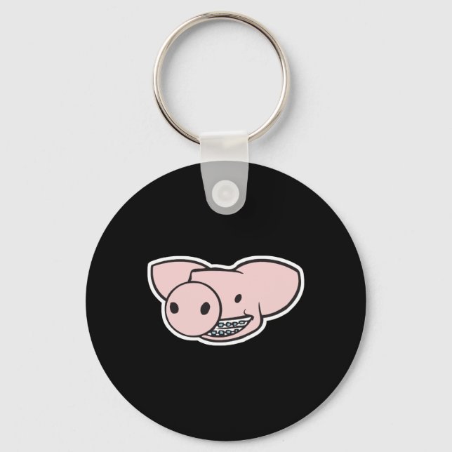 Porte-clés cochon souriant avec accolades (Recto)