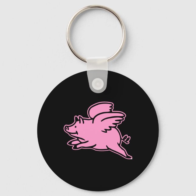 Porte-clés Cochon volant rose noir (Recto)