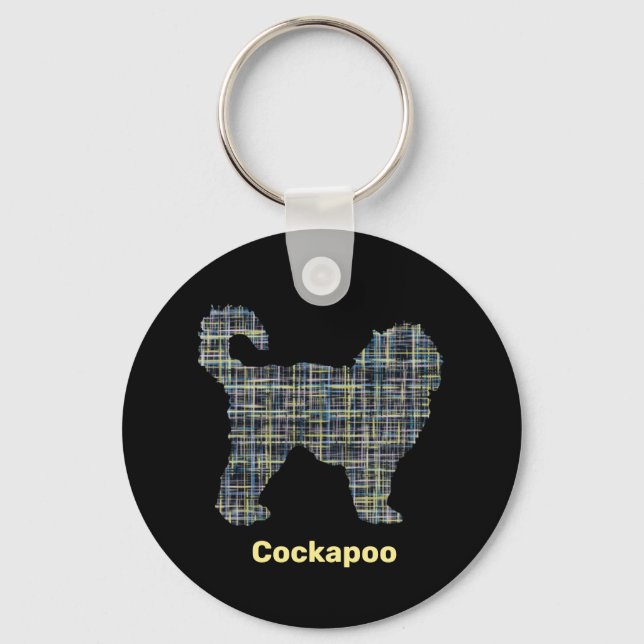 Porte-clés Cockapoo Chien Jaune et Grille Noire (Recto)