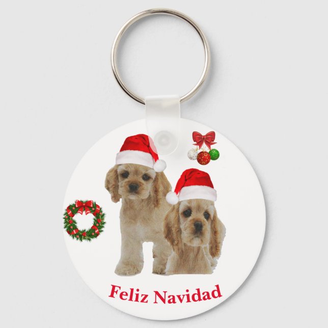 Porte-clés Cocker spaniel Feliz Navidad (Recto)
