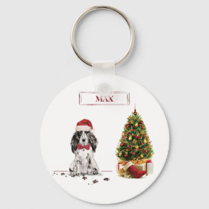 Porte-clés Cocker Spaniel Funny Chien de Noël avec arbre