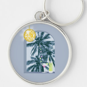 Porte-clés Cocktails Disco Ball Palms sur Blue