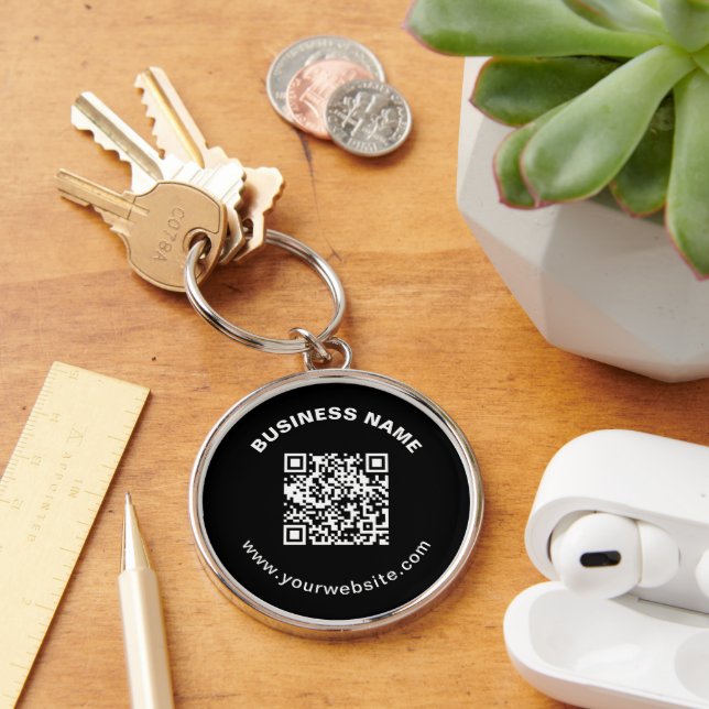 Porte-clés Code QR avec nom d'entreprise Texte circulaire gra (Bureau)