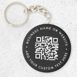 Porte-clés Code QR | Black Business Modern Budget Round<br><div class="desc">Un simple modèle de code QR noir personnalisé dans un style minimaliste moderne qui peut être facilement mis à jour avec votre code QR,  nom d'entreprise ou site Web et texte personnalisé,  par exemple,  scannez-moi vers...  #QRcode #porte - clé #business</div>