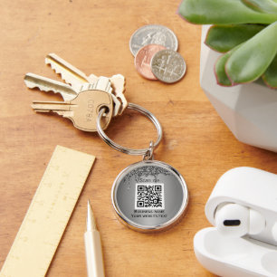 Porte-clés Code QR Business Logo Professionnel Argent