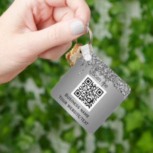 Porte-clés Code QR Business Logo Professionnel Argent