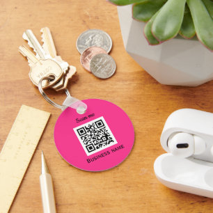 Porte-clés Code QR Business Logo Professionnel Hot Pink