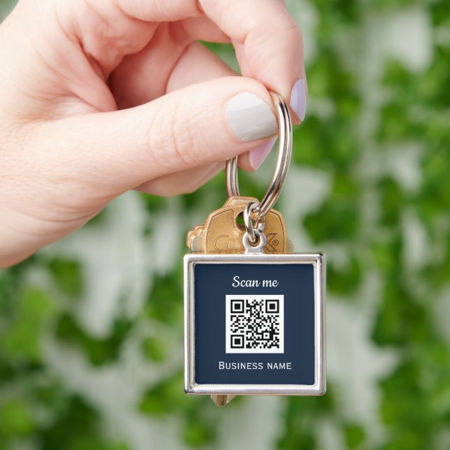 Porte-clés Code QR Business Logo Professionnel Marine Bleu (main)