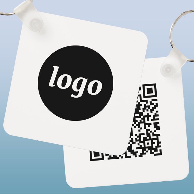 Porte-clés Code QR de logo simple Entreprise (Simple logo with QR code promotional business keyring keychain)