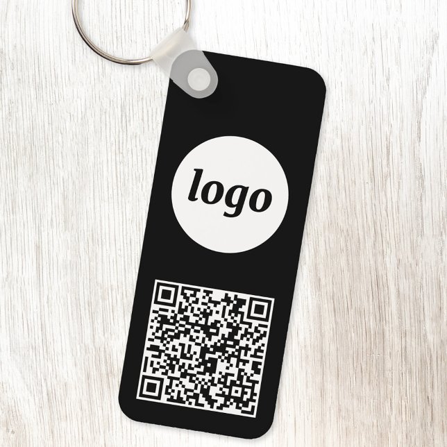 Porte-clés Code QR de logo simple Entreprise Noir et Blanc (Logo with QR code business promotional keychain keyring)