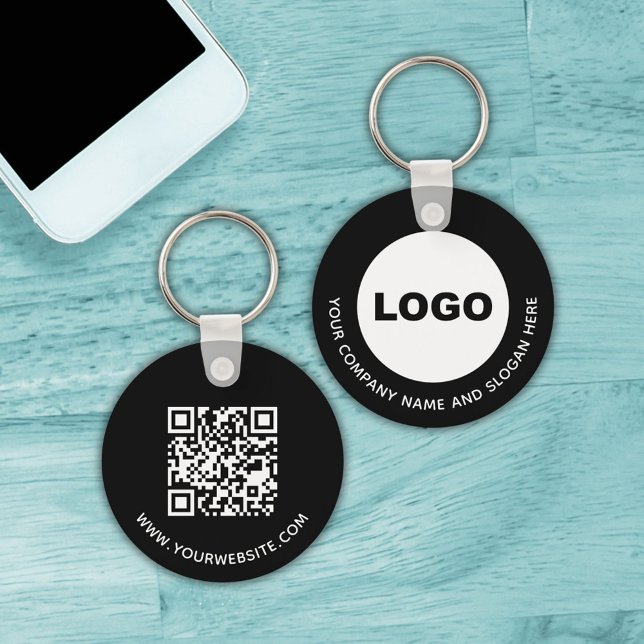 Porte-clés Code QR du logo de l'agent immobilier noir promoti (Black Business Company Promotional Logo QR Code Keychain)