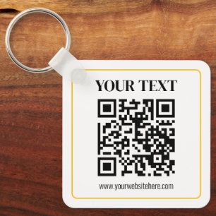 Porte-clés Code QR éditable & Texte avec bordure en or jaune
