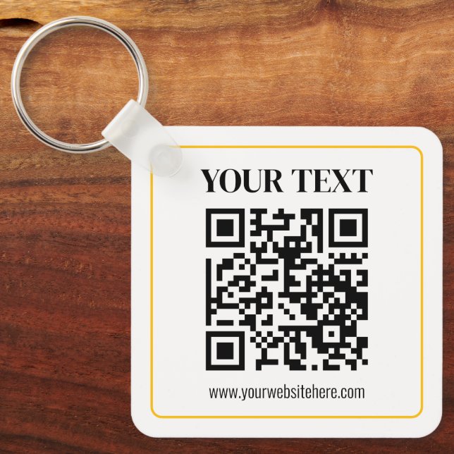 Porte-clés Code QR éditable & Texte avec bordure en or jaune (Recto)