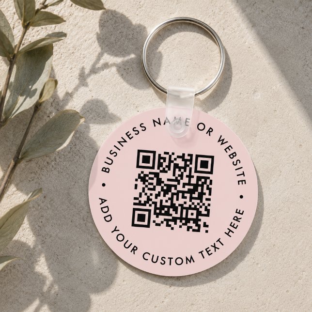 Porte-clés Code QR | Entreprise moderne Blush rond rose (Interactive editable QR code keychains to promote your business, products or services.)