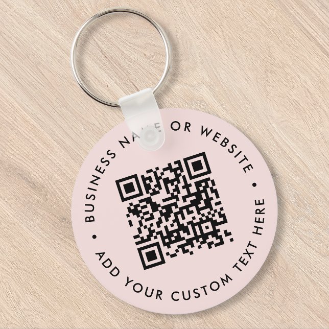 Porte-clés Code QR | Entreprise moderne Blush rond rose (Interactive editable QR code pink keychains to promote your business, products or services.)