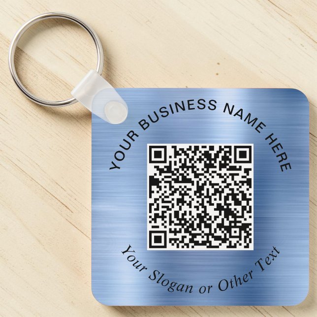 Porte-clés Code QR Entreprise Promotionnel Bleu (Business QR Code Promotional Blue Keychain)