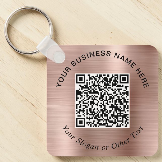 Porte-clés Code QR Entreprise Rose Gold Promotionnel (Business QR Code Promotional Rose Gold Keychain)