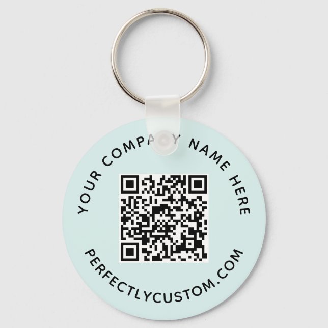Porte-clés Code QR et texte personnalisé clair aqua bleu (Recto)