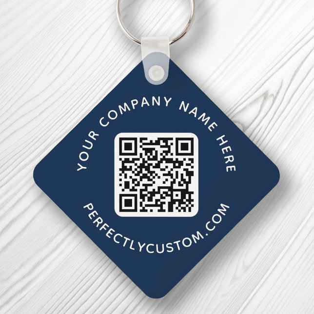 Porte-clés Code QR et texte personnalisé double face bleu fon (Créateur téléchargé)