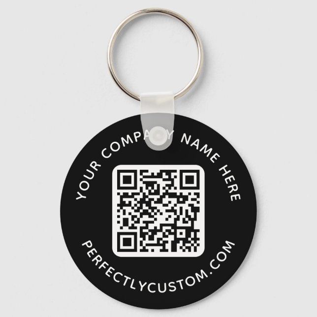 Porte-clés Code QR et texte personnalisé noir rond (Recto)