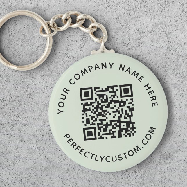 Porte-clés Code QR et texte personnalisé vert sauge vert (Créateur téléchargé)