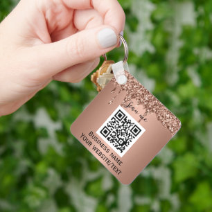 Porte-clés Code QR Logo d'entreprise Rose Gold Professionnel
